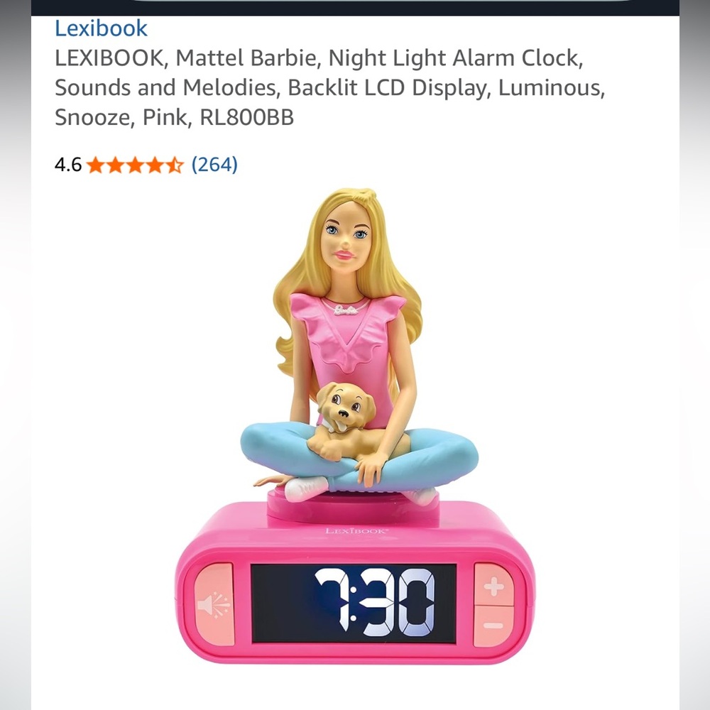 Pink Barbie Alarm Clock with Doll